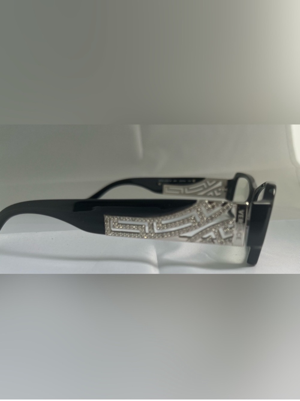 Versace Black and Silver Geometric Temple Eyeglass Frame